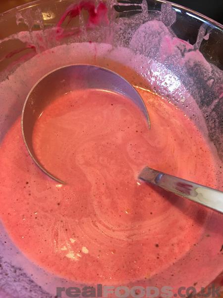 pink pancake mixture